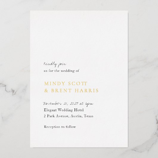 Minimalistische Schwarz-Weiß-Hochzeit Folieneinladung (Vorderseite)