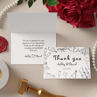 Minimalistische Schwarz-Weiß-Hochzeit mit Doodle-M Dankeskarte