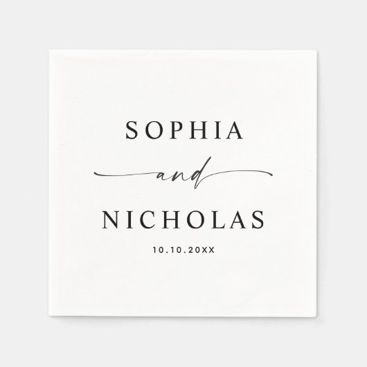 Minimalistische Schwarz-Weiß-Hochzeit | Moderne Sc Serviette (Vorderseite)