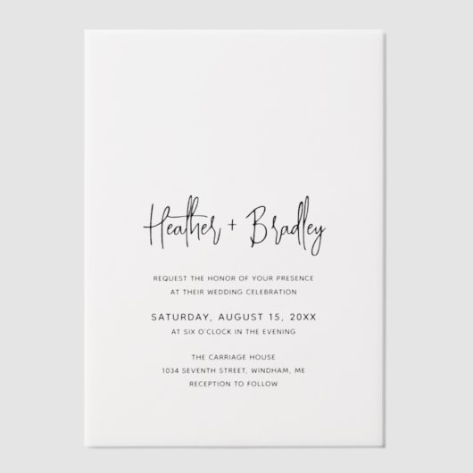 Minimalistische Schwarz-Weiß-Hochzeit Pergament Einladungen (Vorderseite)