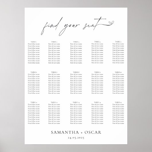 Minimalistische Schwarz-Weiß-Hochzeit Poster (Vorne)