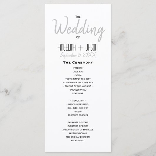 Minimalistische Schwarz-Weiß-Hochzeit Programm (Vorderseite)