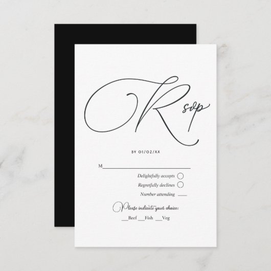 Minimalistische Schwarz-Weiß-Hochzeit RSVP Karte (Vorne/Hinten)