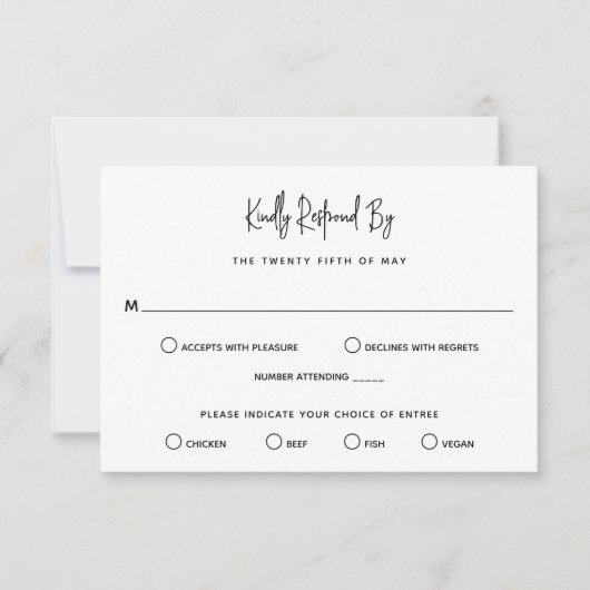 Minimalistische Schwarz-Weiß-Hochzeit RSVP Karte (Vorderseite)