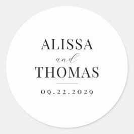 Minimalistische Schwarz-Weiß-Hochzeit Runder Aufkleber