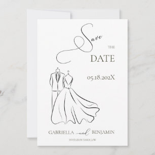 Minimalistische Schwarz-Weiß-Hochzeit Save-the-Dat Einladung