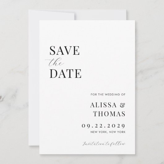Minimalistische Schwarz-Weiß-Hochzeit Save The Date (Vorderseite)