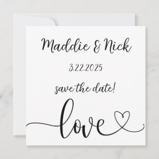 Minimalistische Schwarz-Weiß-Hochzeit Save The Date