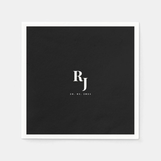 Minimalistische Schwarz-Weiß-Hochzeit Serviette (Vorderseite)