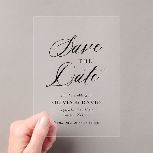 Minimalistische Schwarz-Weiß-Hochzeit speichert da Acryleinladungen (Insitu (Handheld))