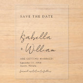 Minimalistische Schwarz-Weiß-Hochzeit speichert da Acryleinladungen (Vorderseite)