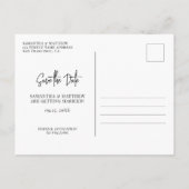 Minimalistische Schwarz-Weiß-Hochzeit speichert da Ankündigungspostkarte (Rückseite)