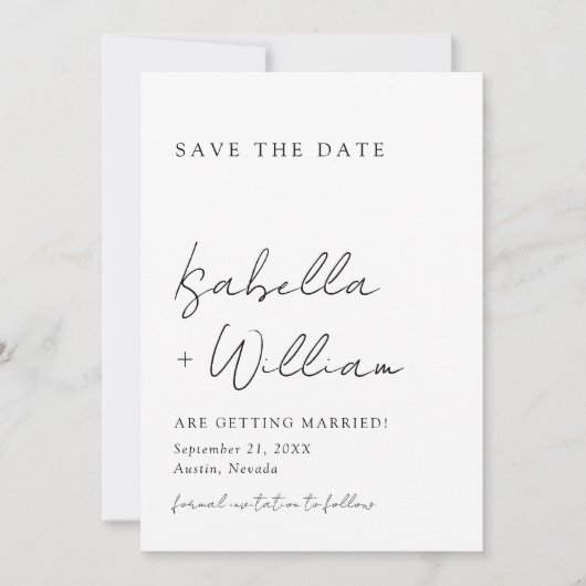 Minimalistische Schwarz-Weiß-Hochzeit speichert da Einladung (Vorderseite)