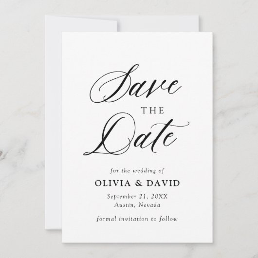 Minimalistische Schwarz-Weiß-Hochzeit speichert da Einladung (Vorderseite)