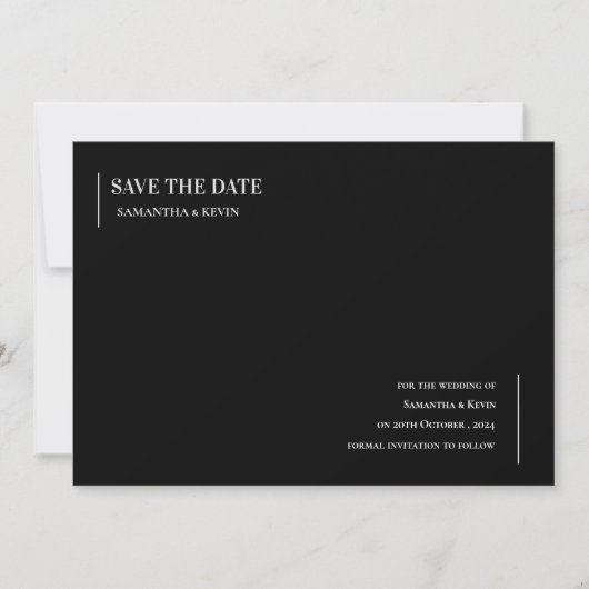 Minimalistische Schwarz-Weiß-Hochzeit speichert da Save The Date (Vorderseite)