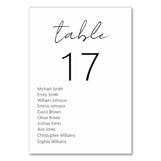 Minimalistische Schwarz-Weiß-Hochzeit Tischnummer (Rückseite)