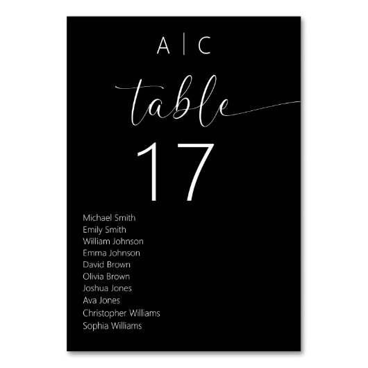 Minimalistische Schwarz-Weiß-Hochzeit Tischnummer (Vorderseite)