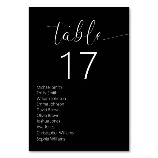 Minimalistische Schwarz-Weiß-Hochzeit Tischnummer (Vorderseite)