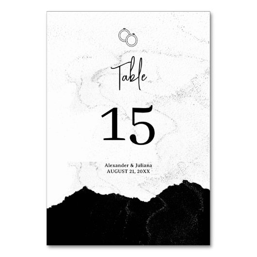 Minimalistische Schwarz-Weiß-Hochzeit Tischnummer (Vorderseite)