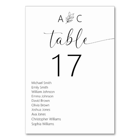 Minimalistische Schwarz-Weiß-Hochzeit Tischnummer (Vorderseite)