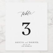 Minimalistische Schwarz-Weiß-Hochzeit-Tischnummer Weinetikett (Einzelnes Label)