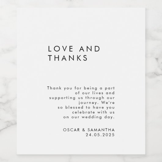 Minimalistische Schwarz-Weiß-Hochzeit Weinetikett (Einzelnes Label)
