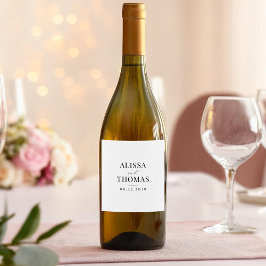 Minimalistische Schwarz-Weiß-Hochzeit Weinetikett