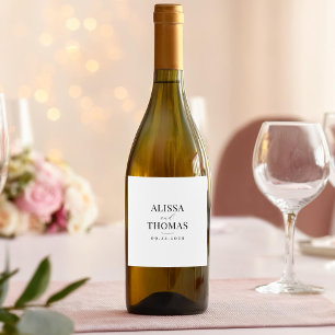 Minimalistische Schwarz-Weiß-Hochzeit Weinetikett