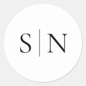 Minimalistische Schwarz-Weiß-Hochzeitmonogramm Runder Aufkleber (Vorderseite)