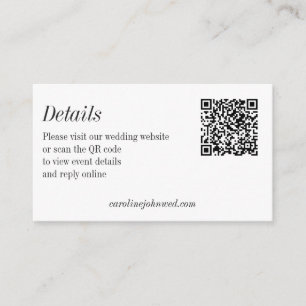 Minimalistische Schwarz-Weiß-Hochzeits-QR-Code-Det Begleitkarte
