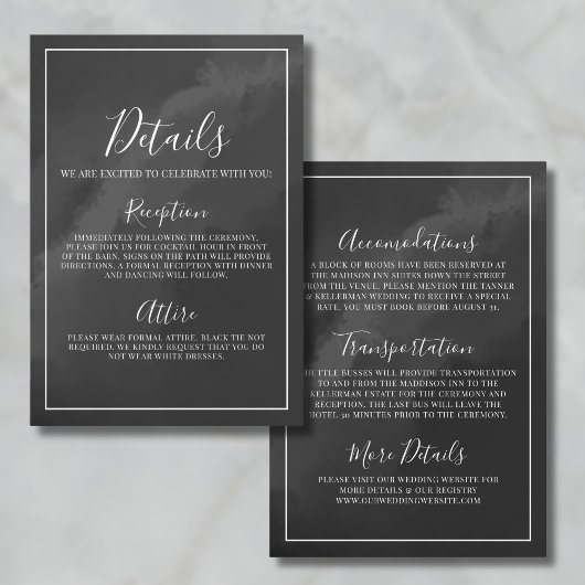 Minimalistische Schwarz-Weiß-Hochzeitsdetails Begleitkarte