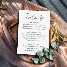 Minimalistische Schwarz-Weiß-Hochzeitsdetails Begleitkarte