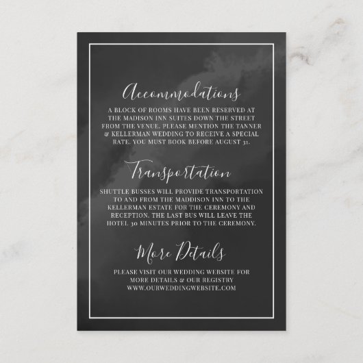 Minimalistische Schwarz-Weiß-Hochzeitsdetails Begleitkarte (Rückseite)
