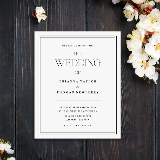 Minimalistische Schwarz-Weiß-Hochzeitseinladung