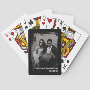 Minimalistische Schwarz-Weiß-Hochzeitsfoto-Anpassu Spielkarten