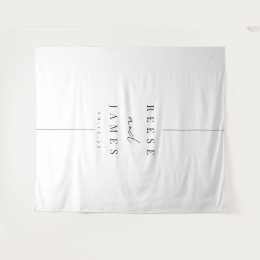 Minimalistische Schwarz-Weiß-Hochzeitsgeschichte Wandteppich (Vorderseite (Horizontal))