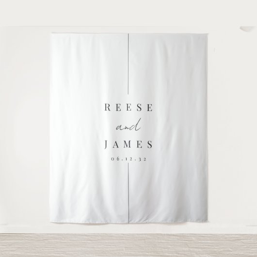 Minimalistische Schwarz-Weiß-Hochzeitsgeschichte Wandteppich (Vorderseite)