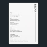 Minimalistische Schwarz-Weiß-Hochzeitsgetränke 12x Menükarte<br><div class="desc">Minimalistische Speisekarte für Hochzeitsgetränke in Schwarz und Weiß. Ein modernes 12x18-Menü für Ihre Hochzeitsgetränke - Wein,  Bier,  Cocktails. Vollständig bearbeitbare und passende Artikel verfügbar.</div>