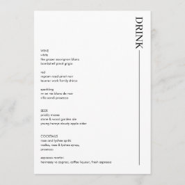 Minimalistische Schwarz-Weiß-Hochzeitsgetränke 12x Menükarte