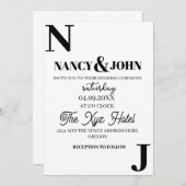 Minimalistische Schwarz-Weiß-Hochzeitsmonogramm Einladung (Vorne/Hinten)