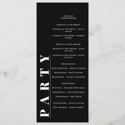 Minimalistische Schwarz-Weiß-Hochzeitsprogramme Programm (Rückseite)