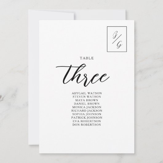 Minimalistische Schwarz-Weiß-Hochzeitstabelle (Rückseite)