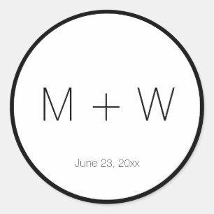 Minimalistische Schwarz-Weiß-Initialen Runder Aufkleber