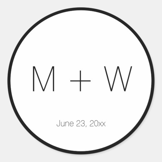 Minimalistische Schwarz-Weiß-Initialen Runder Aufkleber (Vorderseite)
