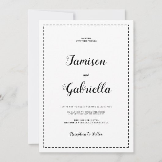 Minimalistische Schwarz-Weiß-Kalligraphie-Hochzeit Einladung (Vorderseite)