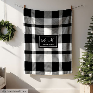 Minimalistische Schwarz-Weiß-Karo-Decke für Männer Fleecedecke