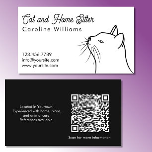 Minimalistische Schwarz-Weiß-Katze-Illustration QR Visitenkarte
