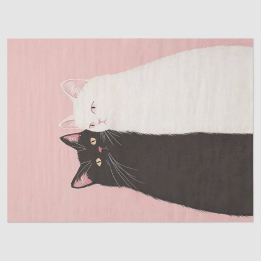 Minimalistische Schwarz-Weiß-Katzendekoupage Seidenpapier (Vorderseite)