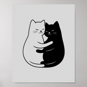 Minimalistische Schwarz-Weiß-Katzenkunst für Zuhau Poster