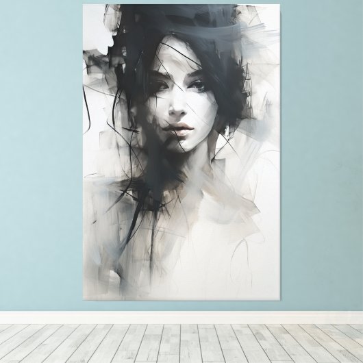 Minimalistische Schwarz-Weiß-Kunst | Ätherische Es Leinwanddruck (Insitu (Holzboden))